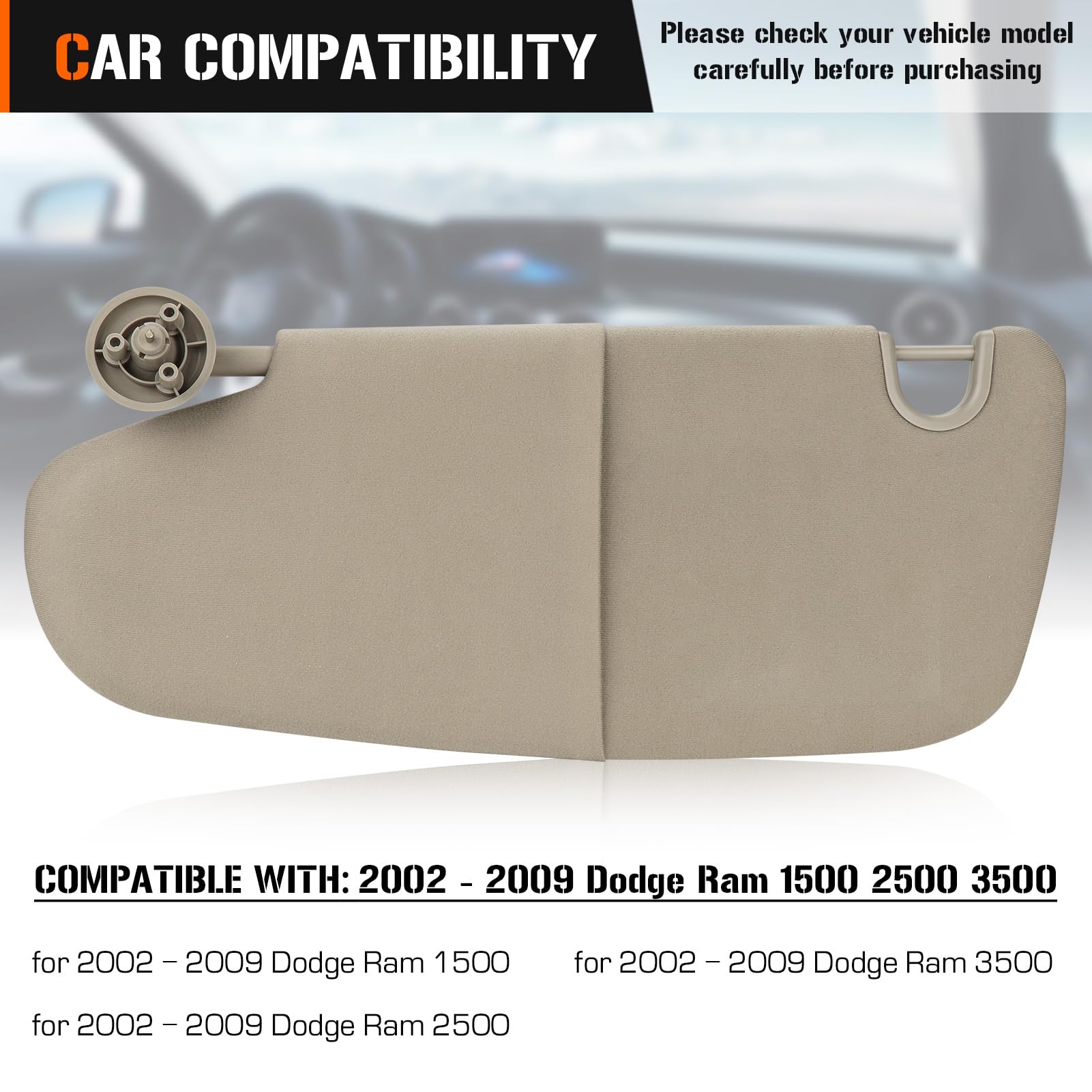NHILES Pare-soleil conducteur gauche compatible avec 2002 2003 2004 2005 2006 2007 2008 2009 Dodge Ram 1500 2500 3500 Numéro de rechange 1CT11TL2AA Couleur : beige