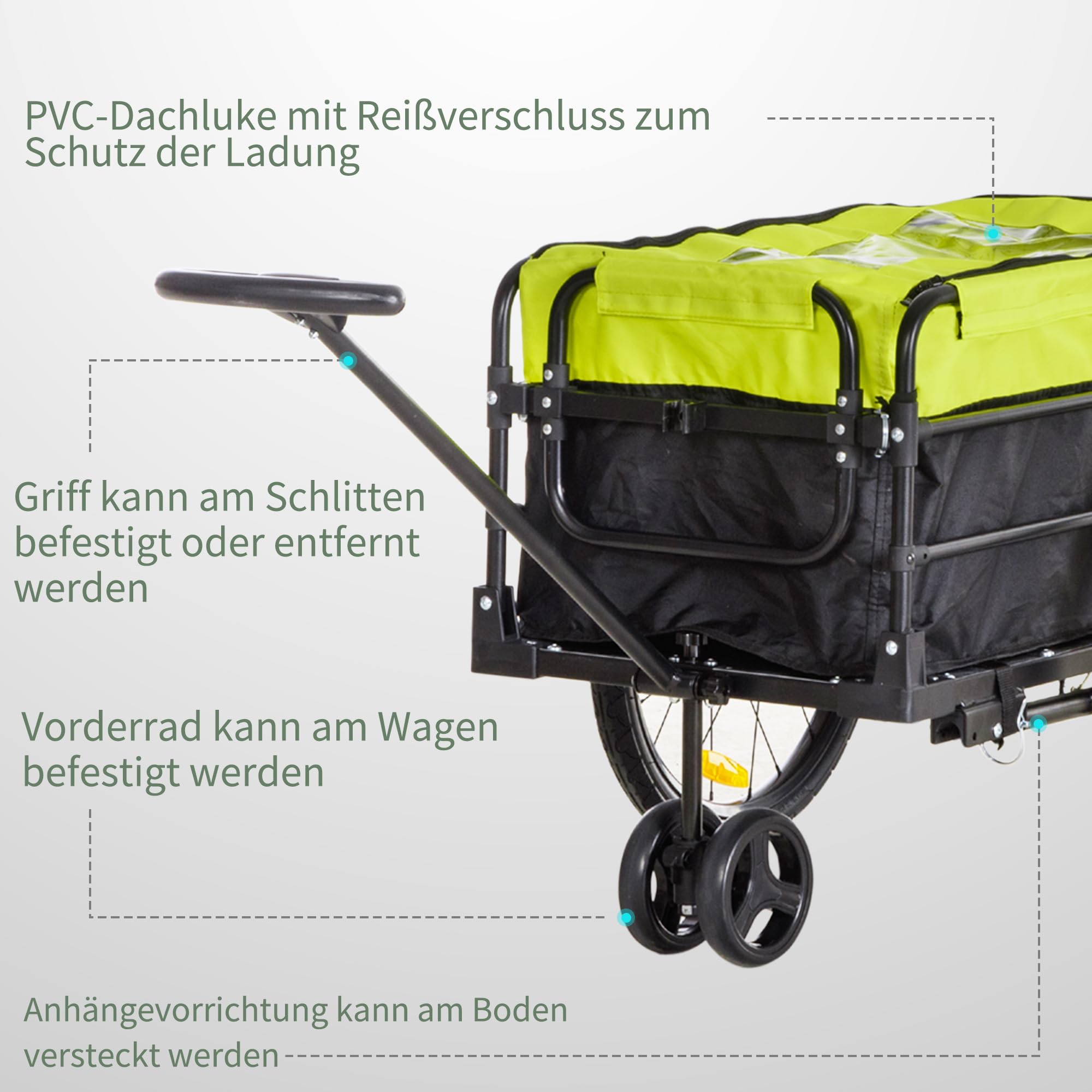 HOMCOM Rimorchio per bicicletta, 2 in 1, per bicicletta, con pneumatici da 20 pollici, portata 40 kg, in acciaio, tessuto Oxford, 130 x 64 x 64/103 cm