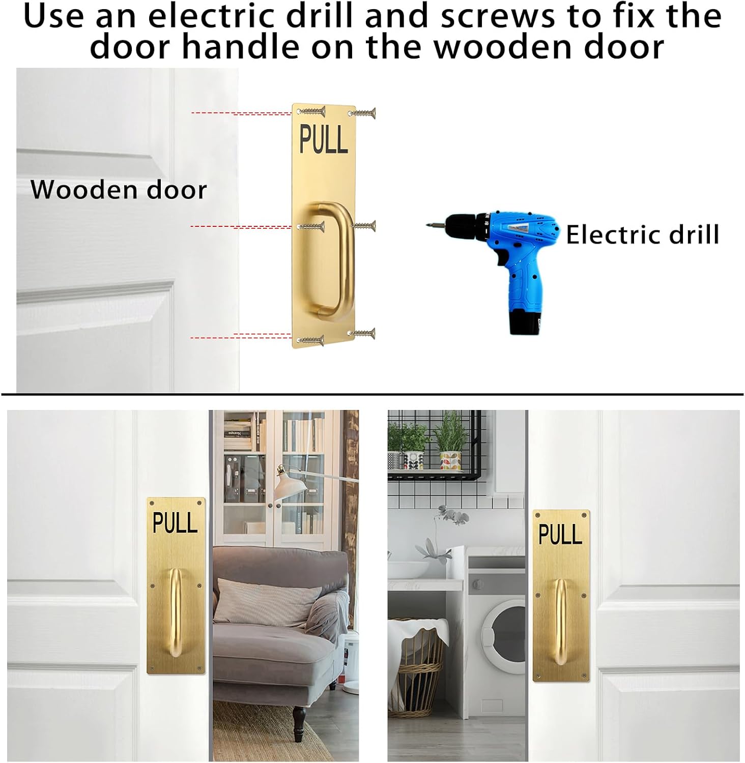 Sumnacon 2 Set 12" Stainess Steel Door Handle Pull & Push Plate - Heavy Dutyr Gold Gate Handle Bar for Home/Office/Warehouse/Public,Suitable of Wooden/Composite Door with Screws,Brushed,Gold