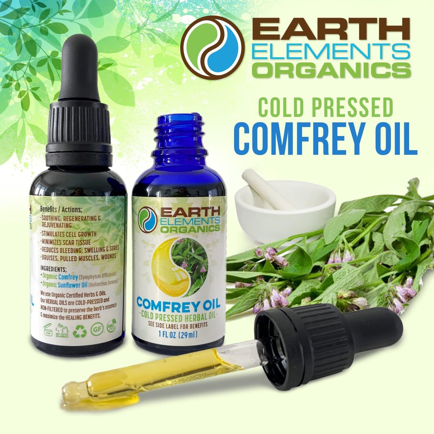 Organic Comfrey Oil – Raw, Cold-Pressed Herbal Oil (1 fl.oz)