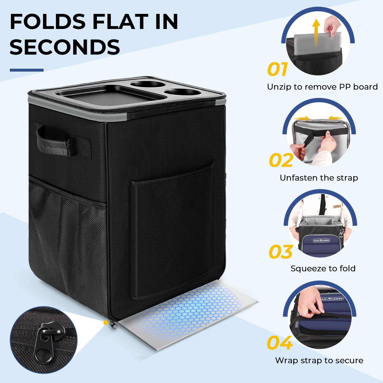 INSMEER 2-in-1 Kühltasche mit Rollen, 40L/60Cans Faltbare Weiche Seitenkühler auf Rädern, Hard Top mit 2 Getränkehaltern, Isolierte 100% Auslaufsichere Rollkühltasche für Picknick, Camping, Outdoor