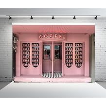 BELECO 7x5ft Fabric Pink Coffee Shop Backdrop Cafe Shop Storefront Background for Party Decorations Birthday Shoot Photo Studio Props