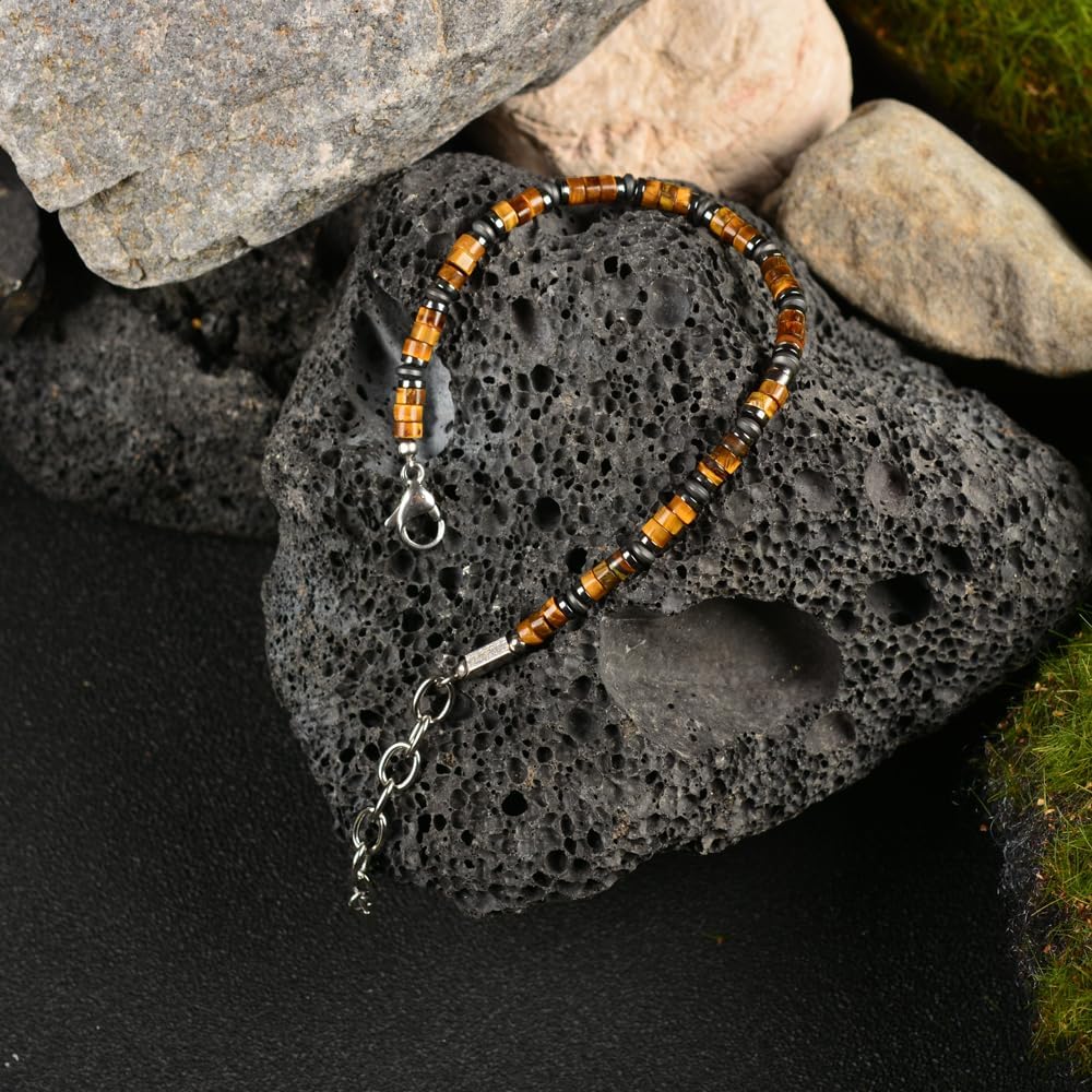 Chakra Protection Mens Bracelet handmade with Tigers Eye Hematite It's a premium mens jewelry piece and an ideal bracelet for men to express love to themselves their dads or friends - Image 8