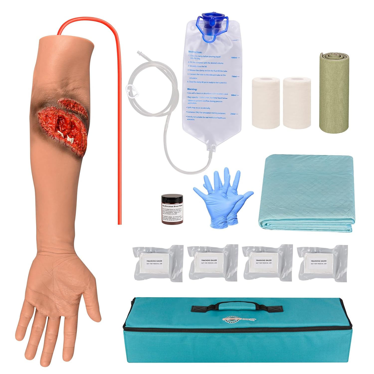 Laceration Wound Simulation Arm Kit Wound Packing Fracture Training Model for Education Silicone Trainer for Nursing Students, Wound Care, Hemostasis, and Immobilization Practice