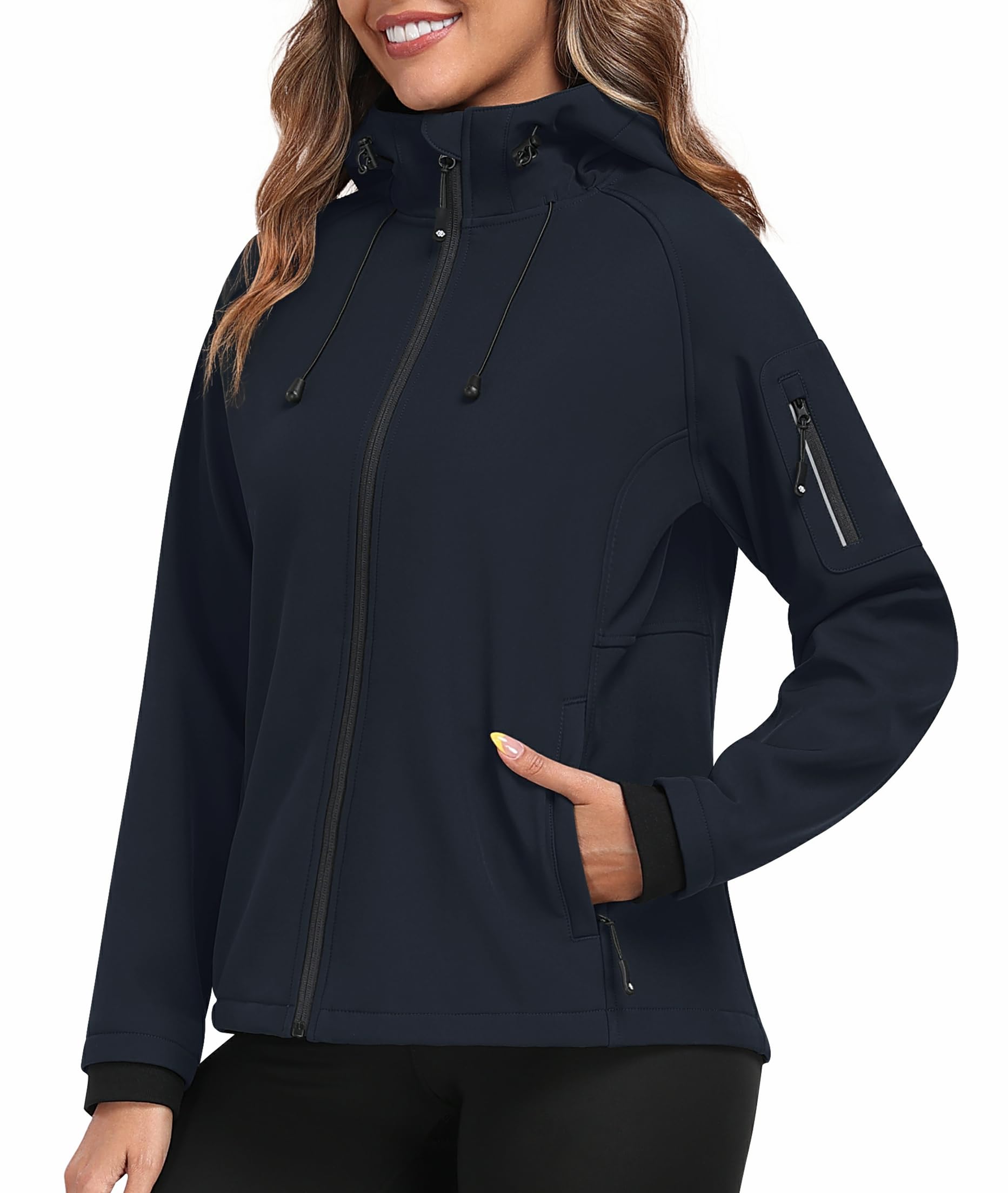 MoFiz Women's Fleece Lined Softshell Jacket Hooded Windproof
