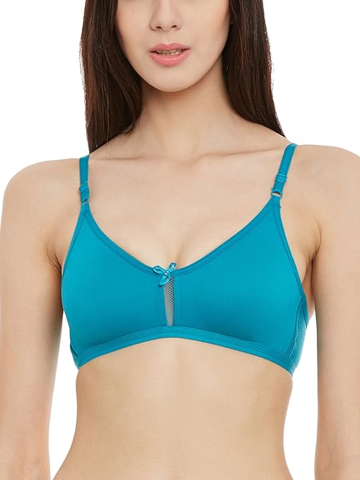 Women's Cotton Rich Solid Non-Padded Full Cup Wire Free T-Shirt Bra - Teal