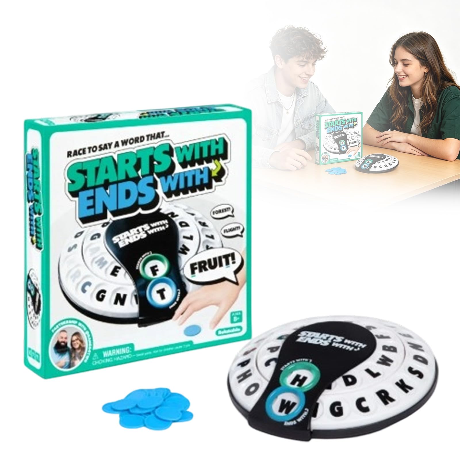 Spin & Shout Word Game, Fast-Paced Family Word Game, Letter Wheel Board Game with Spinner and Tokens, Vocabulary Party Game for Adults, Quick Thinking Group Game for Game Night, Classroom (Black)