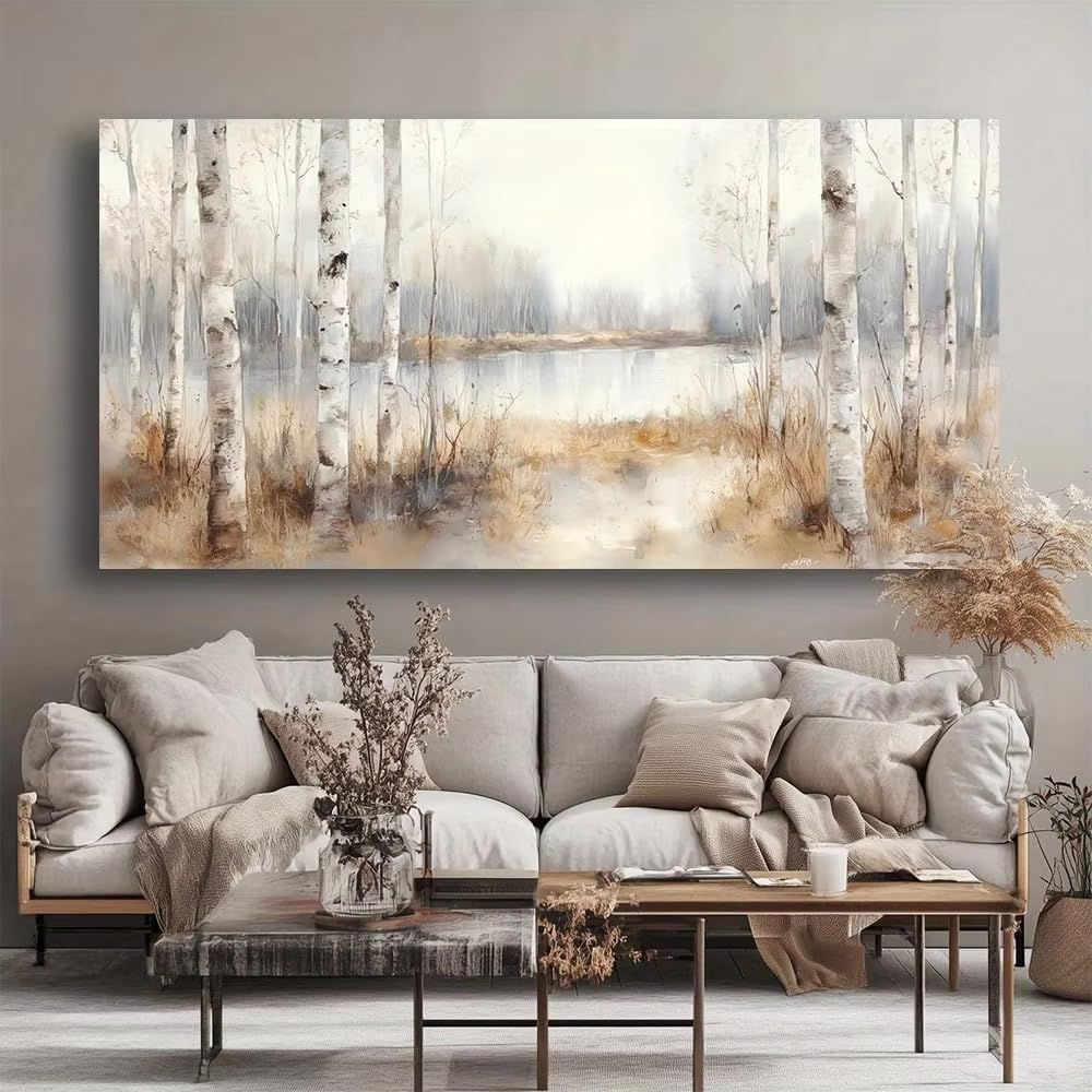 Canvas Wall Art Picture Birch Landscape Modern Painting Living Room Office Bedroom Home Decor Print on Canvas Artwork(80x160cm/32x63in/Frameless)