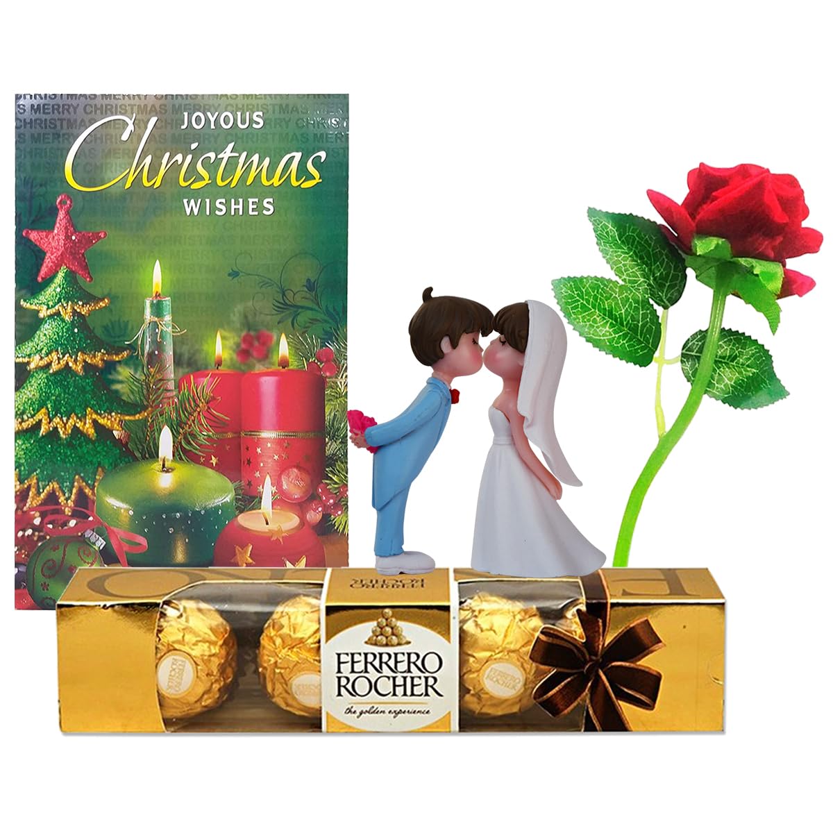 Saugat Traders Christmas and New Year Gift for Girlfriend, Boyfriend – Chocolate, Cute Love Couple Miniature, Red Rose Flower and Greeting Card – Secret Gift for Boys, Girls