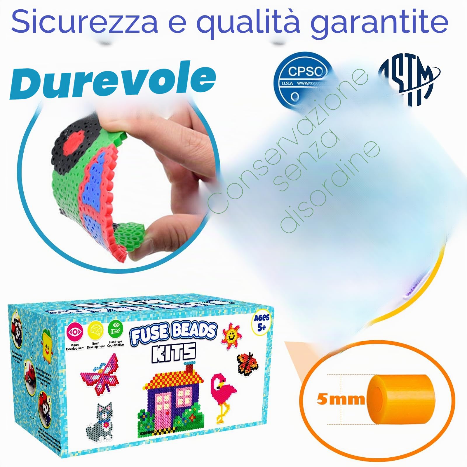 FunzBo Set Perline da Stirare 31000 Pezzi XXL - 48 Colori 5mm Perline in Confezione con Accessori e Scatola Portaoggetti per Bambini da 6 Anni, Adulti e Appassionati di Lavoretti