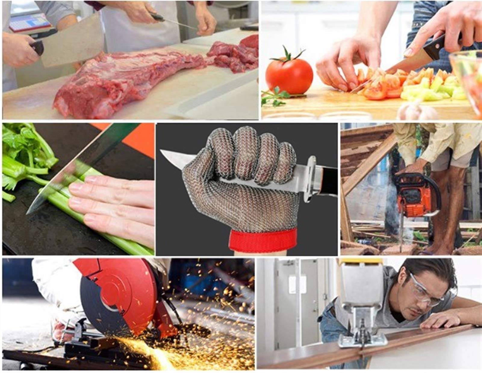 Guantes Anticortes, Guantes Resistentes a Cortes, Prueba 304, Acero Anti-Corte, Seguridad para cocinar al Aire Libre y en la Cocina, Brazos extendidos con