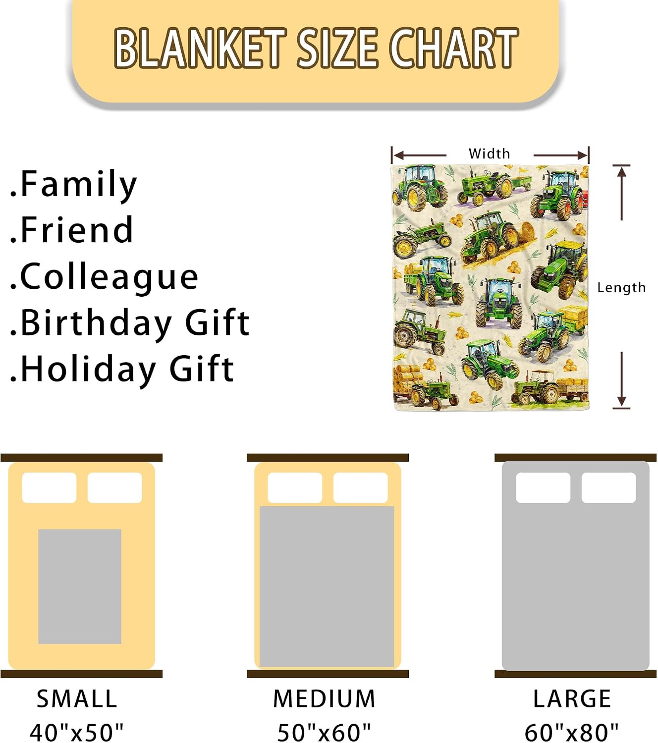 Tractor Blanket Gifts for Tractors Lovers Soft Warm Plush Flannel Tractor Throw Blanket for Home Decor Birthday Gifts 50"X 40"