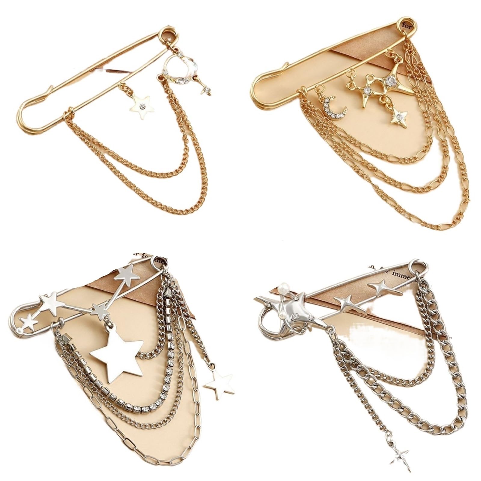 saree pins 8pcs Vintage Star Brooch Pins Tightening Waistband Tassels Chain Lapel Pin Brooches For Women Safety(02)
