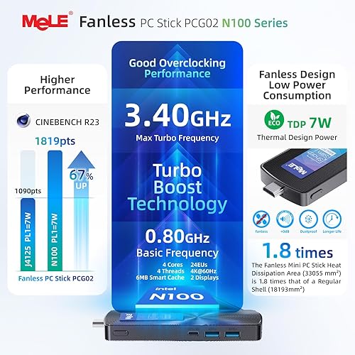 Miniatura 32 de MeLE PCG02 Mini PC Stick sin ventilador, J4125 8 GB 128 GB Escritorio Computadora Stick,Soporte WiFi 4K HDMI PXE desbloqueado Bios, Micro PC Auto