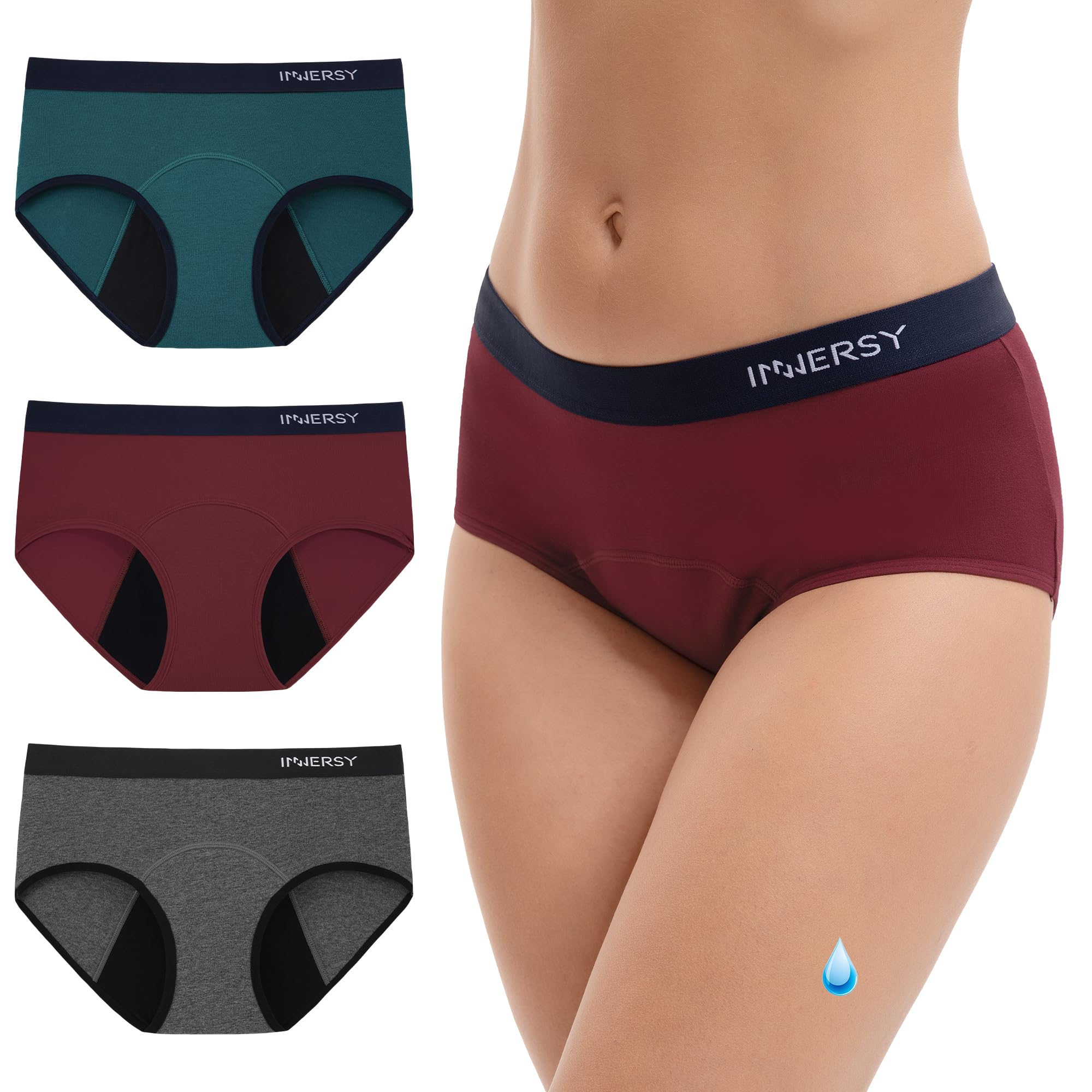 INNERSY Mutande Ciclo Mestruale Donna Vita Media Lavabili Slip Mestruali Flusso Leggero Pacco da 3