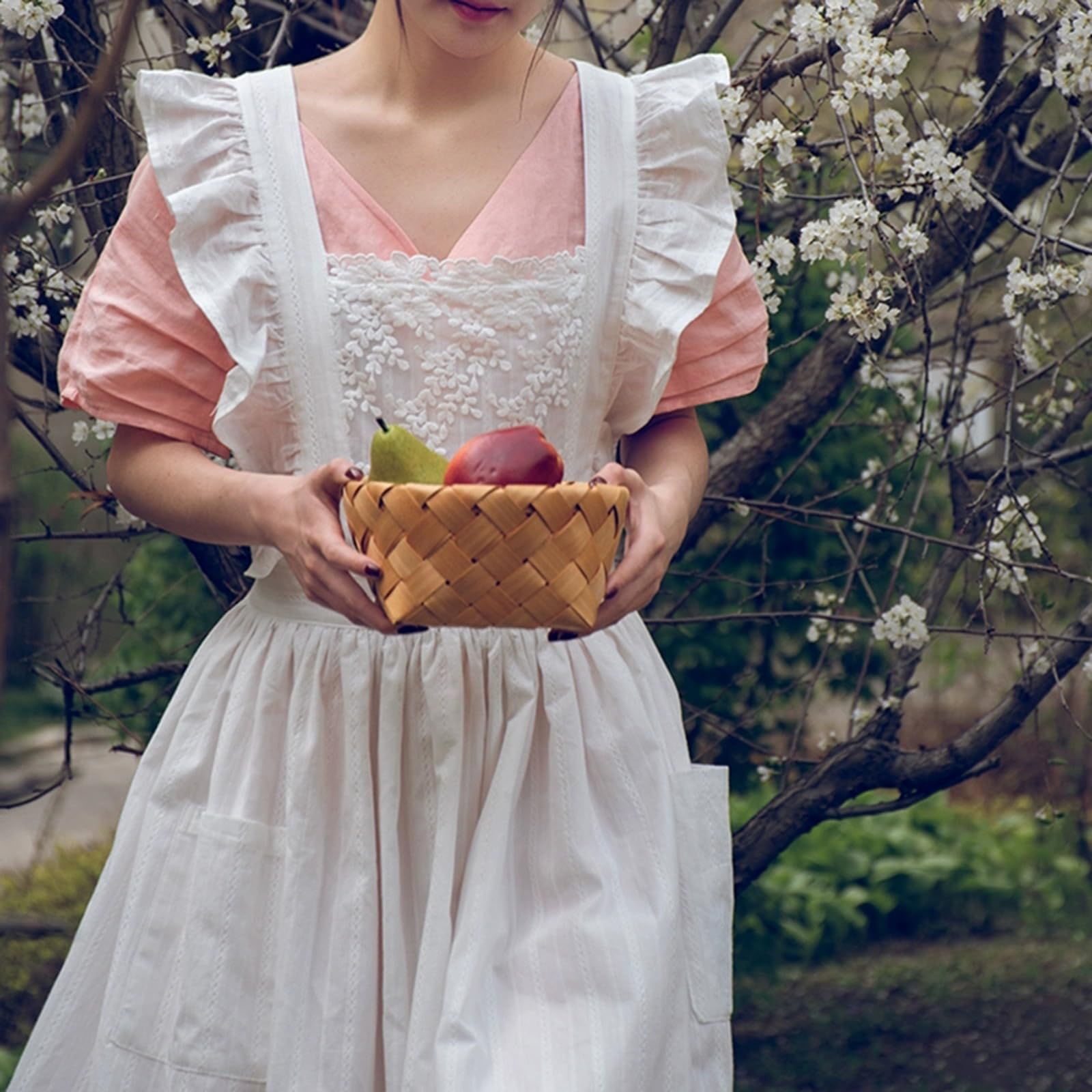 Delantal Mujeres, Vestido De Encaje Cruzado Ajustable Delantal para Jardinería, Cocina, Limpieza, ManicuraWhite,One Size