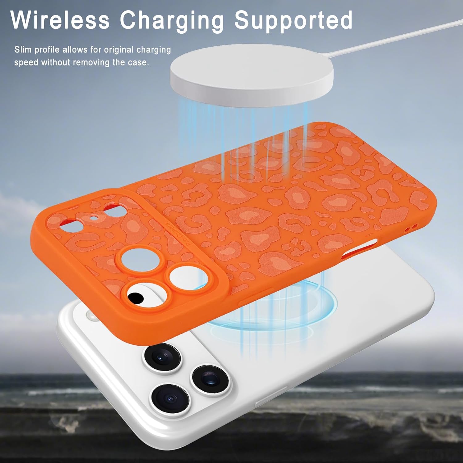 TEAUGHT Compatible with iPhone 17 Pro Max Case 2025 Cute Pattern Leopard Print Cheetah Camera Protection Cover, Cheetah Pattern Shockproof Silicone for Girls Women -Orange - Image 4