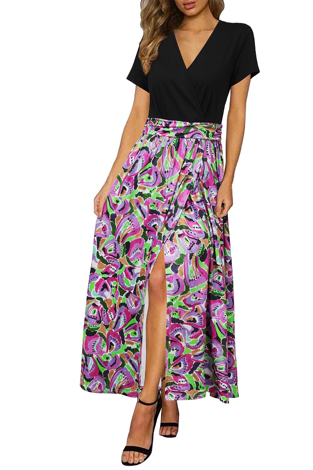 Newshows Women's 2026 Lightweight Summer Wedding Guest Beach Vacation Casual V Neck Split Flowy Maxi Dress