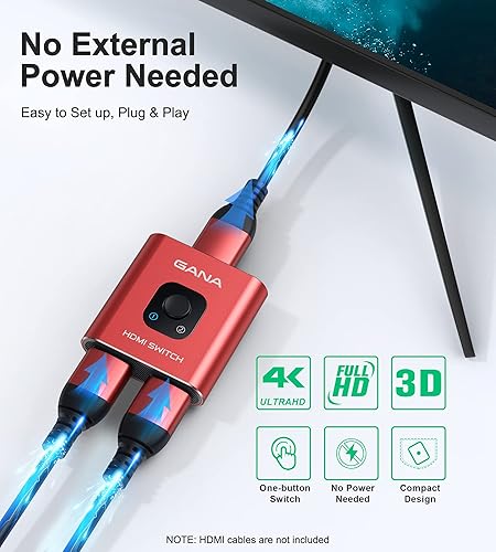 Miniatura 5 de Interruptor HDMI 4K 60hz Splitter, interruptor HDMI bidireccional de aluminio GANA 2 en 1 salida, concentrador HDMI manual compatible con HD