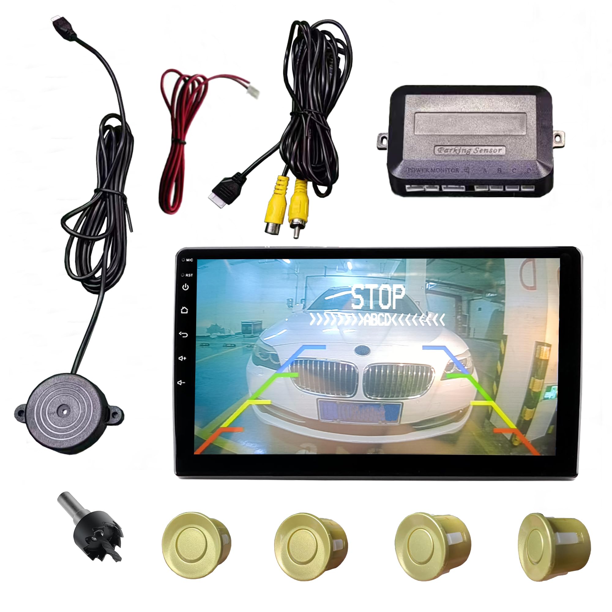 LCD Parking Sensor Kit - Displays Data on Original Screen, Easy Rear Installation, Compatible with CVBS Cameras (Not for AHD), 18 Probe Colors to Match Any Vehicle（Gold）