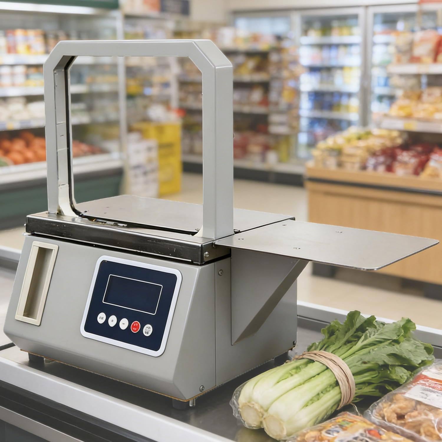 XUXIAO Small Automatic OPP Tape Strapping Machine Photoelectric Intelligent Induction Supermarket Fresh Vegetable Tying Machine, for farm packaging, commercial kitchen use 8.6 * 8.6in