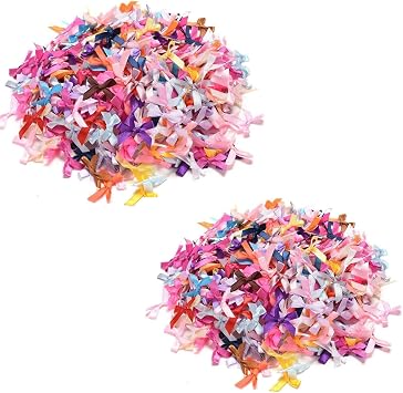 200Pcs Colorful Assorted Smallest Satin Ribbon Bows Size 10 mm, Tiny Embellishment Craft Artificial Applique Wedding Ribbons Fabric Ribbons