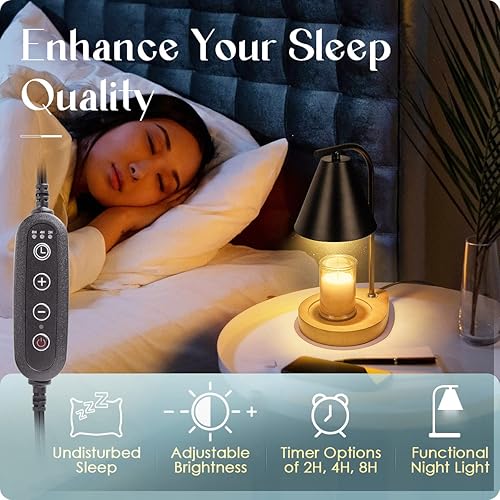 Vista 3 de Candle Warmer Lamp with Retro Wooden Base - Home Decor Wax Melt for Small and Large Jar Candles, Candle Heater Lamp with 2 Bulbs, Dimmer and Timer