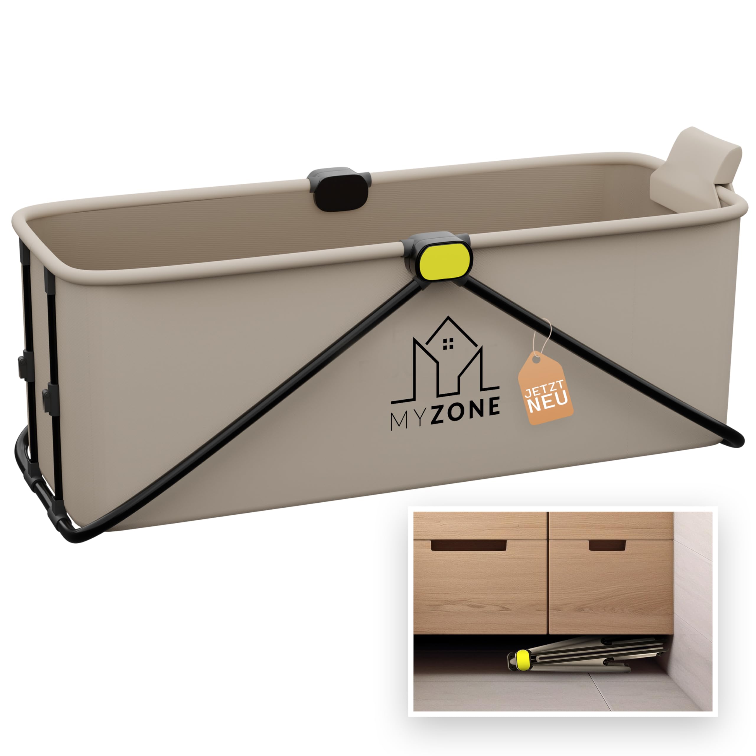 MyZone faltbare Badewanne, 150 x 60 x 50 cm | Klappbare, Mobile, Platzsparende, Badewanne für Dusche | Outdoor, Duschbadewanne, Eisbad/Eiswanne | Alternative zu aufblasbare Badewanne Erwachsene Grau
