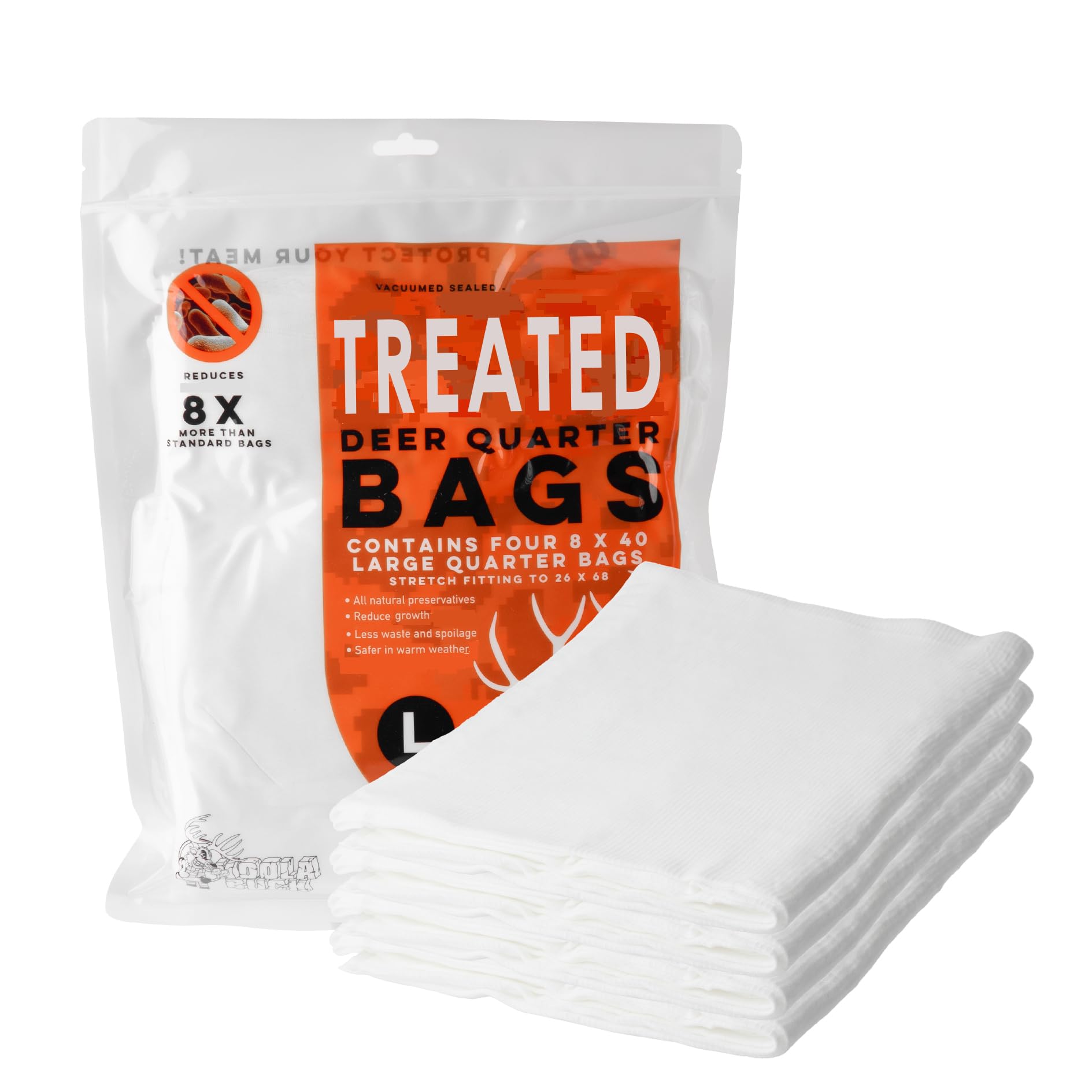 Treated Deer & Elk Game Bags Hunting. Complete your Field Dressing Kit - Choice of L, XL, XXL 4-Pack Game Quarter Bags or a Single Full Body Big Game Bag - Vacuum Sealed for Field Carry