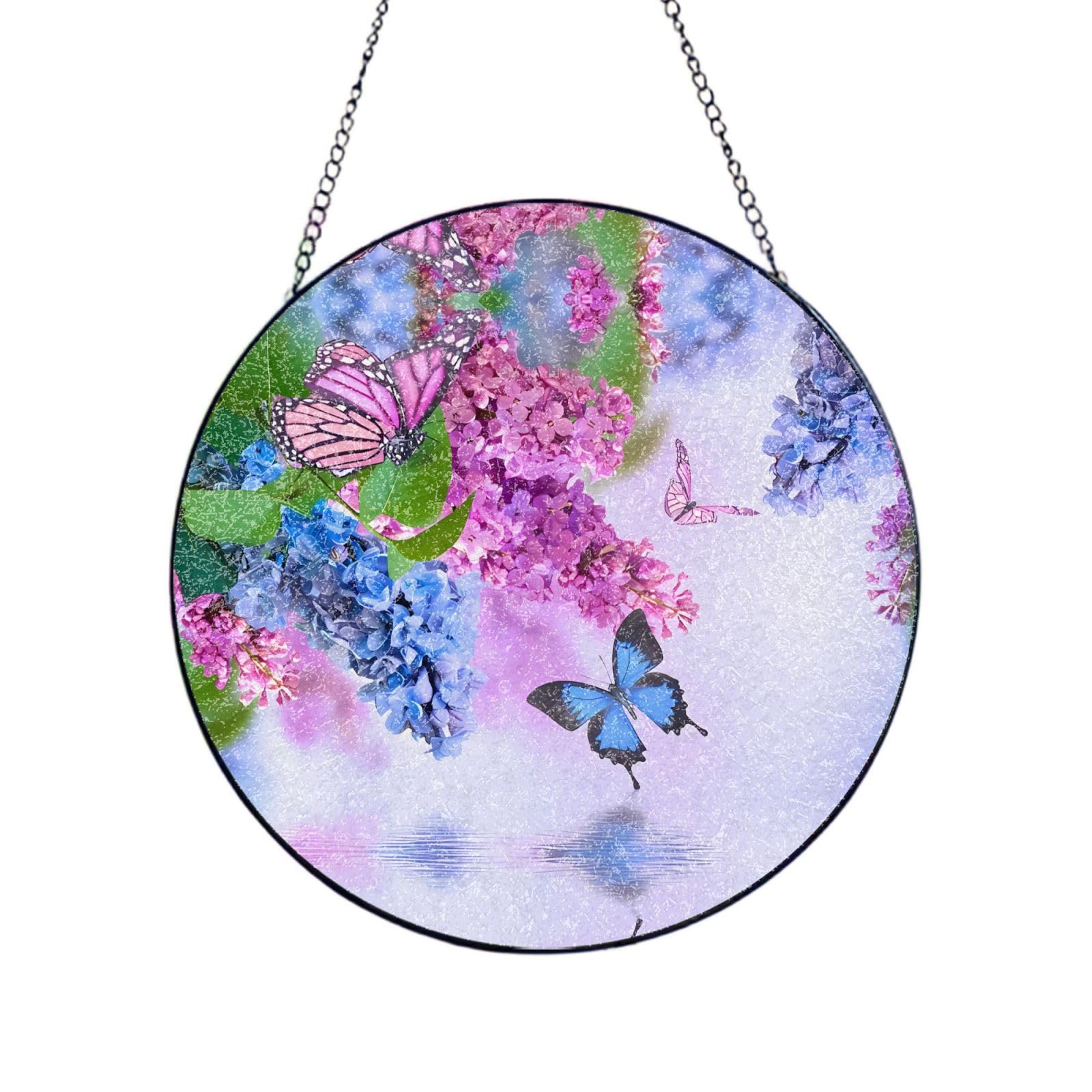 Phayah Butterfly Garden Print Glass Window Hanging Sun Catchers Suncatcher Decor For Birthday For Home Garden Porch 8in（20cm）