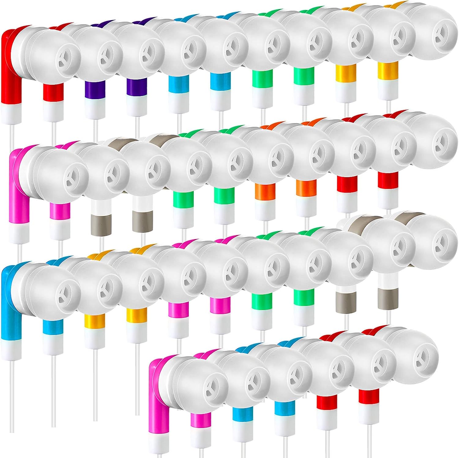Macarrie 50 Pack Earbuds Bulk for Classroom Kids Wire Earphones Students Ear Buds Set Stereo Headphones for Kids Adults Schools Libraries, 3.5 MM Audio Jack (Mixed Colors)