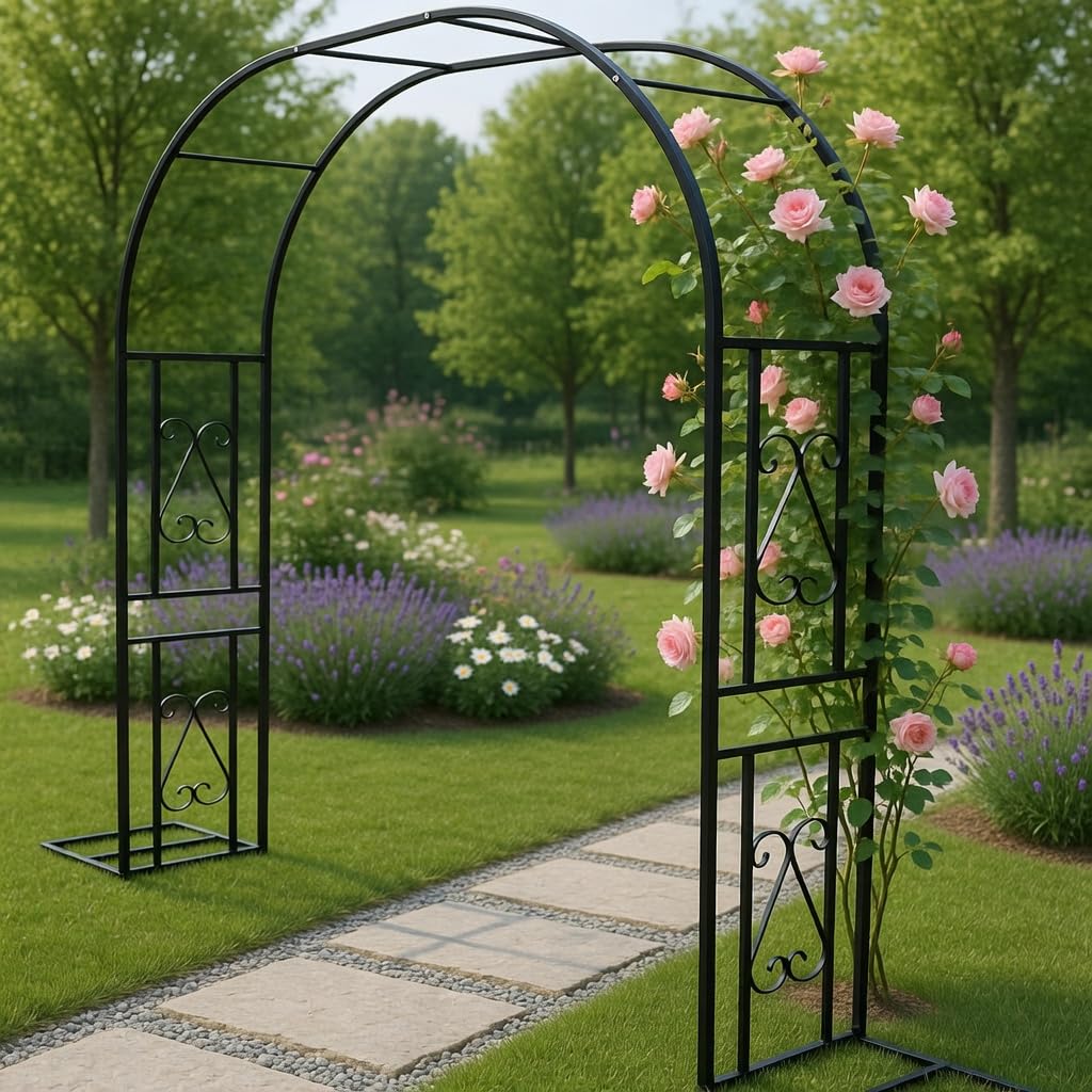 Rose Archă260x40x230cm/BlackăMetal ArchLarge Walkthrough Arch for Patio or Pathway Wedding Arch with Rust Resistant Coating Easy to Assemble Garden Arch for Plants
