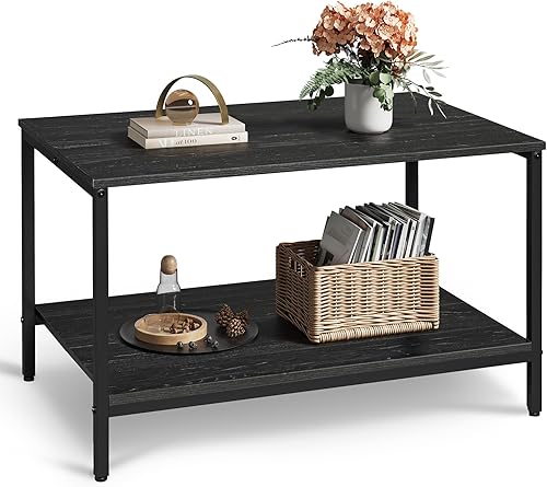 WLIVE Mesa auxiliar pequeña para sala de estar, mesa de centro industrial moderna de 31.3 pulgadas con estante de almacenamiento y marco de metal,