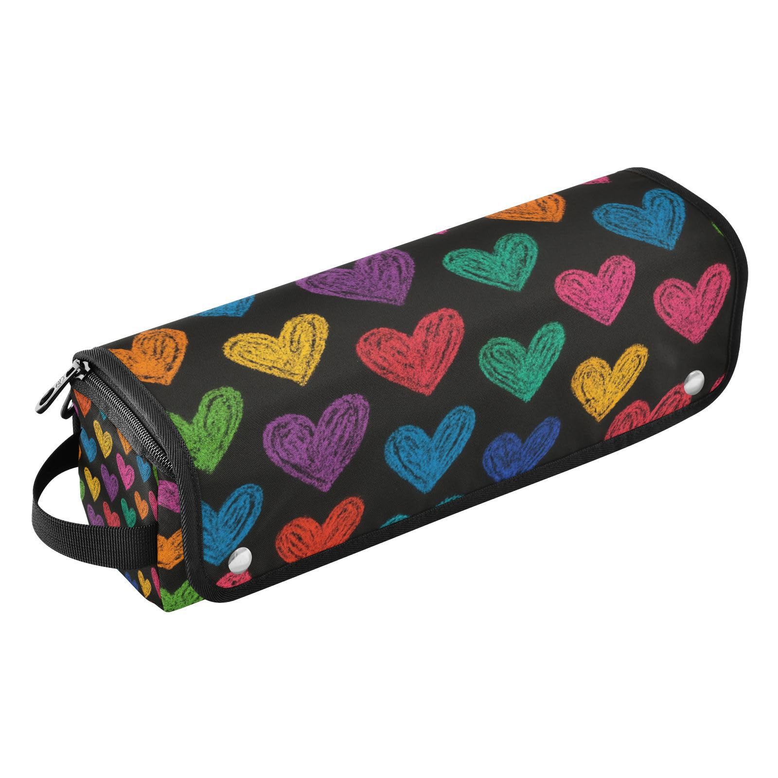Crayon Hearts Valentines Hair Tools Travel Bag Portable Hair Accessory Organizer with Heat Resistant Mat 2 in 1