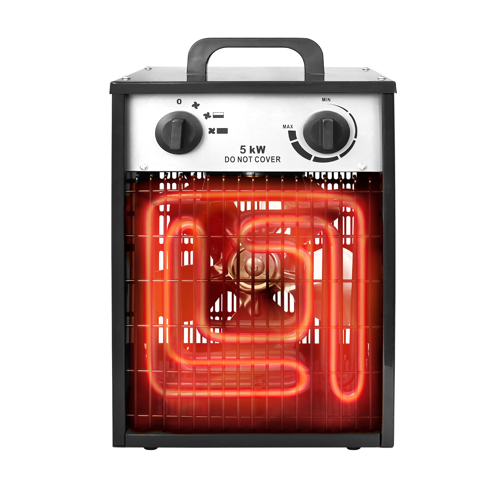 YUENFONG Termowentylator 5 kW, ogrzewanie elektryczne, 220 V, grzejnik budowlany z 3 stopniami ogrzewania, dmuchawa grzewcza z termostatem, do użytku wewnątrz i na zewnątrz, 5000 W