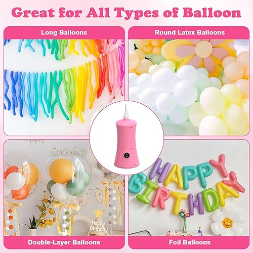 Miniatura 7 de AXHJ Bomba de aire eléctrica para globos largos y pelota deportiva, bomba de globo de aire eléctrica 2 en 1, inflador de globos para globos de