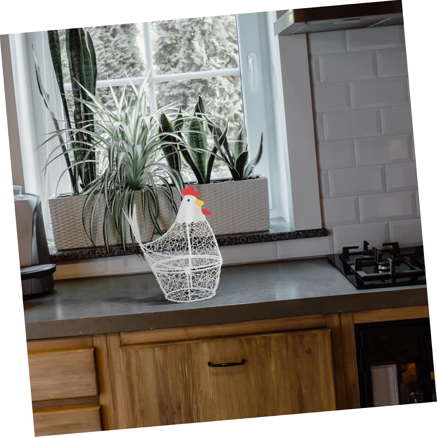VOSAREA Creative Chicken Shaped Mesh Wire Egg Basket Compact Iron Wire Storage for Kitchen Farmhouse Egg Holder Fruits Vegetables Practical Decorative Kitchen Organizer