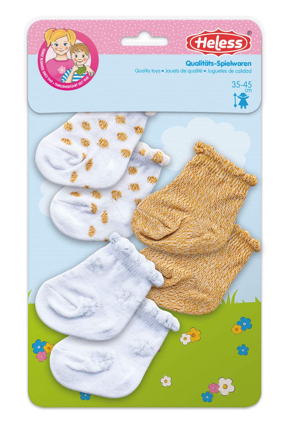 Heless 1711 - Socks with Glitter for Dolls in White, Gold and Silver, 3 Pairs, Size 28-35