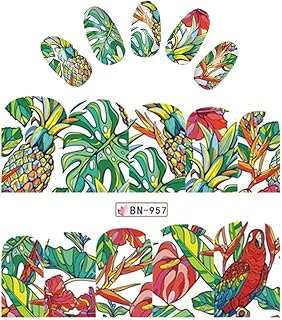 Tropical iNspired Nail Wraps Parrot Watercolor Fruits Pinapple Decals Sticker Salon Quality Nail Art - 1 Sheet