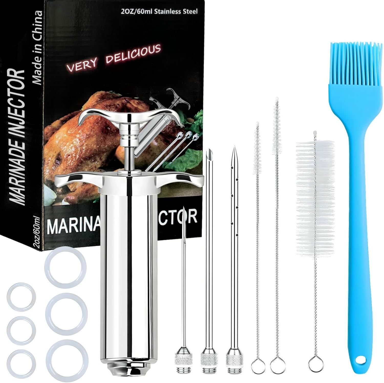 Amazon.com: PEOUWNES 304-Stainless Steel Meat Injector Syringe Kit with ...
