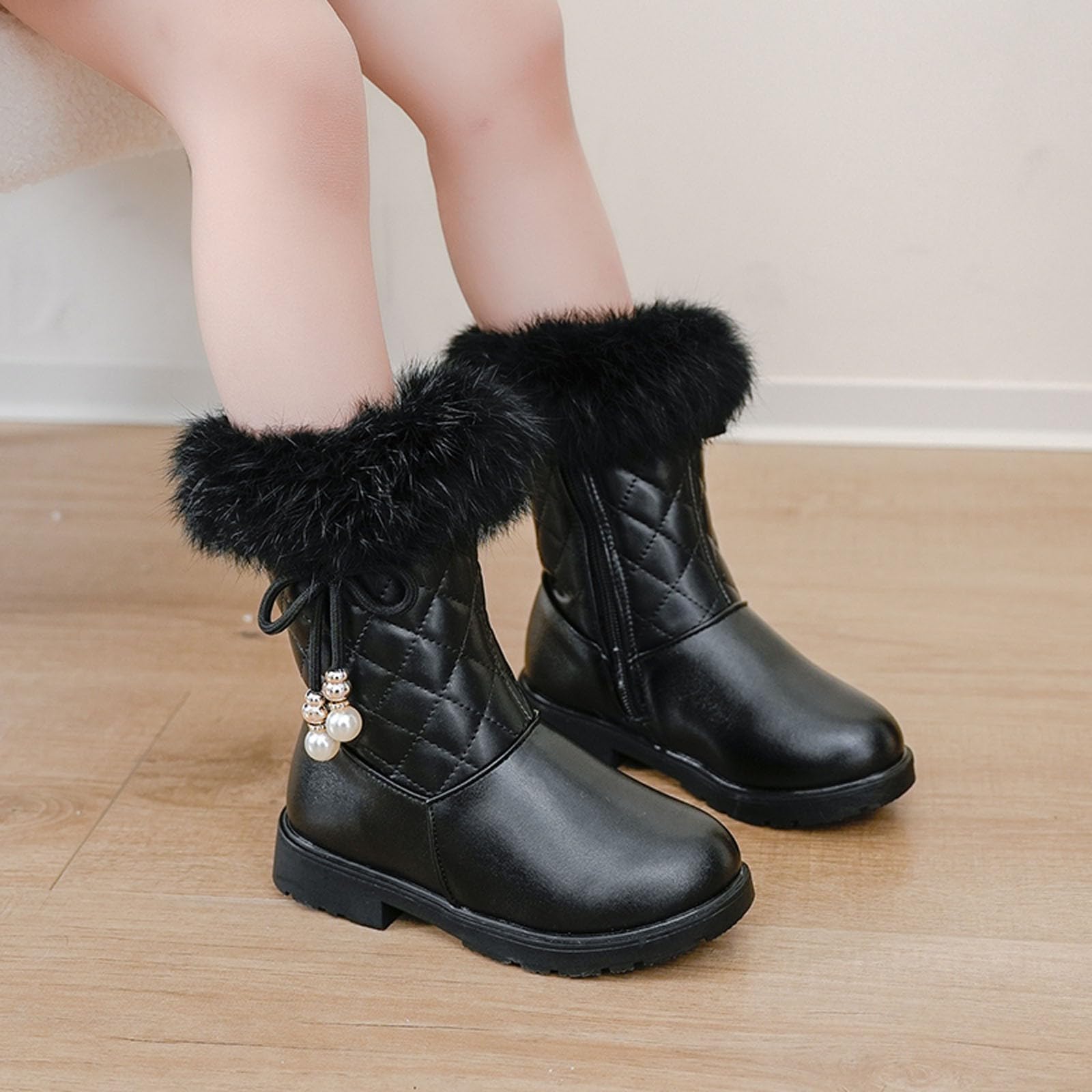 Botas niños fácil Poner Botas de Nieve para niñas de otoño e Invierno con de, Antideslizantes, cálidas y cómodas, Botas con Cremallera Lateral y de Color (Black, 28.5 Little Child)