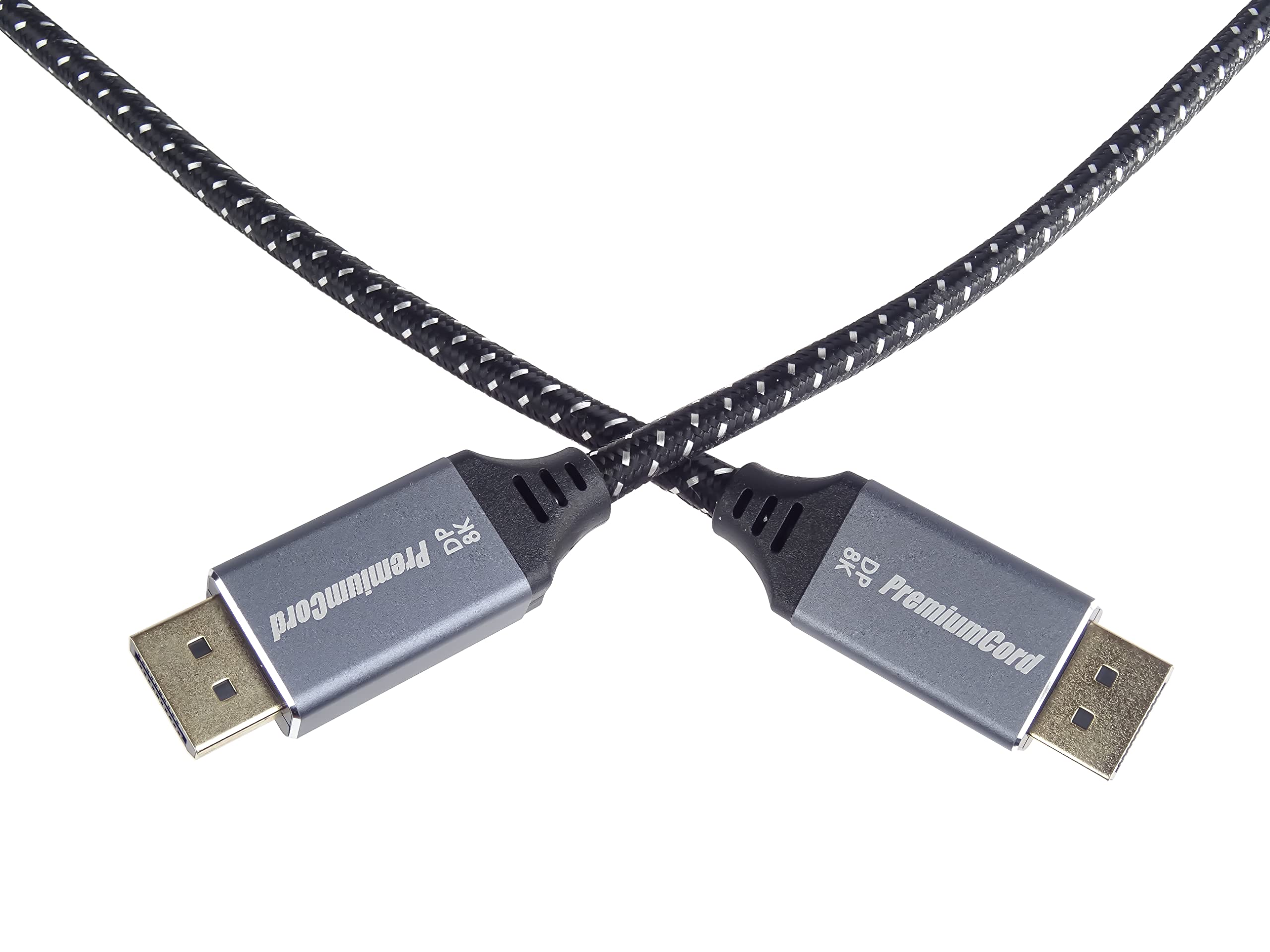 PremiumCord Câble DisplayPort 1.4 8K M/M 1,5 m, DisplayPort vers DisplayPort, 32,4 Gbps, vidéo 8K @ 60Hz, 4K @ 120Hz 2160p, HDCP 2.2, connecteurs dorés, câble textile tressé. (Lot de 4)
