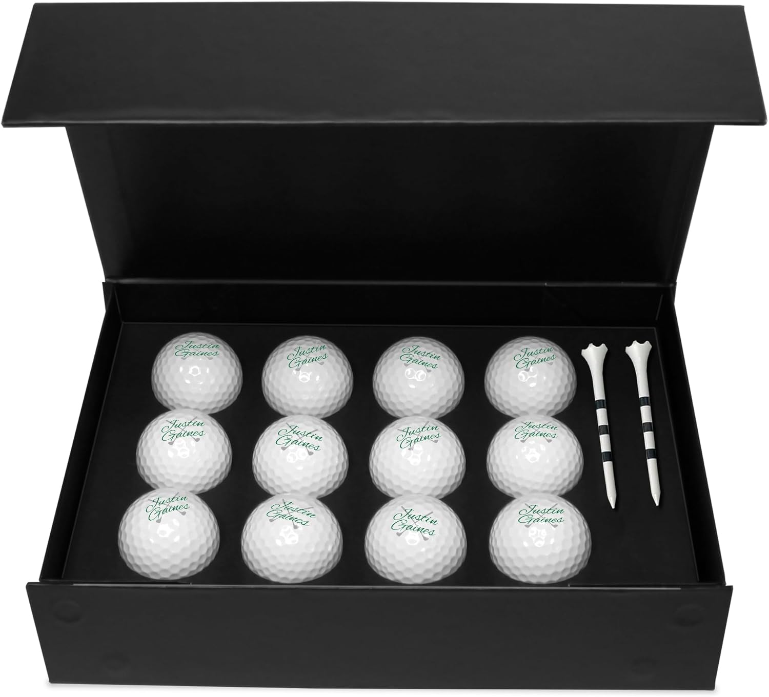 Infusion Personalized Golf Ball Gift Set - Monogrammed Golf Balls - 12 Custom Golf Balls Plus 2 Tees