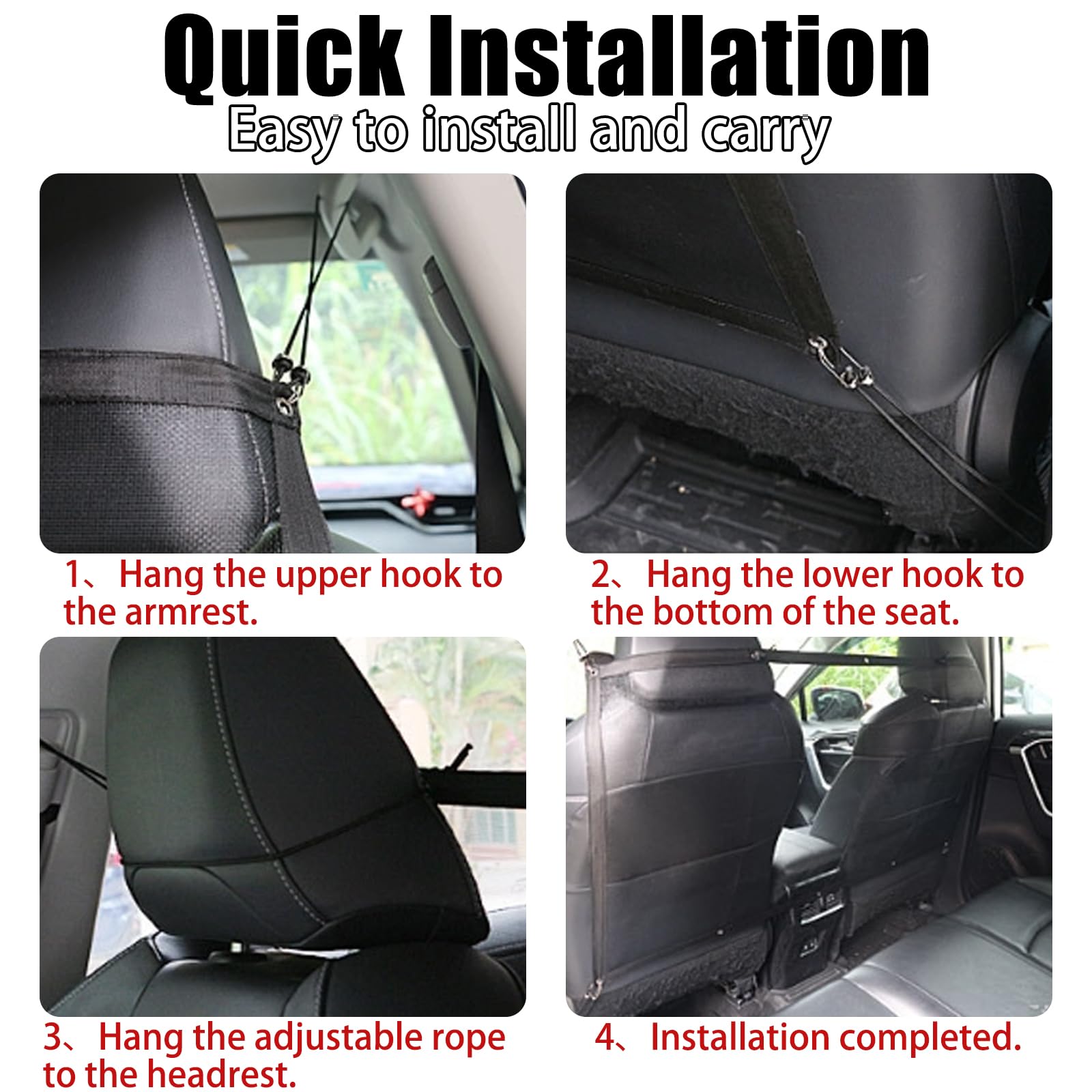 YNR Red divisora de malla para mascotas, para coche, 115 x 62 cm, con cuerda ajustable y gancho