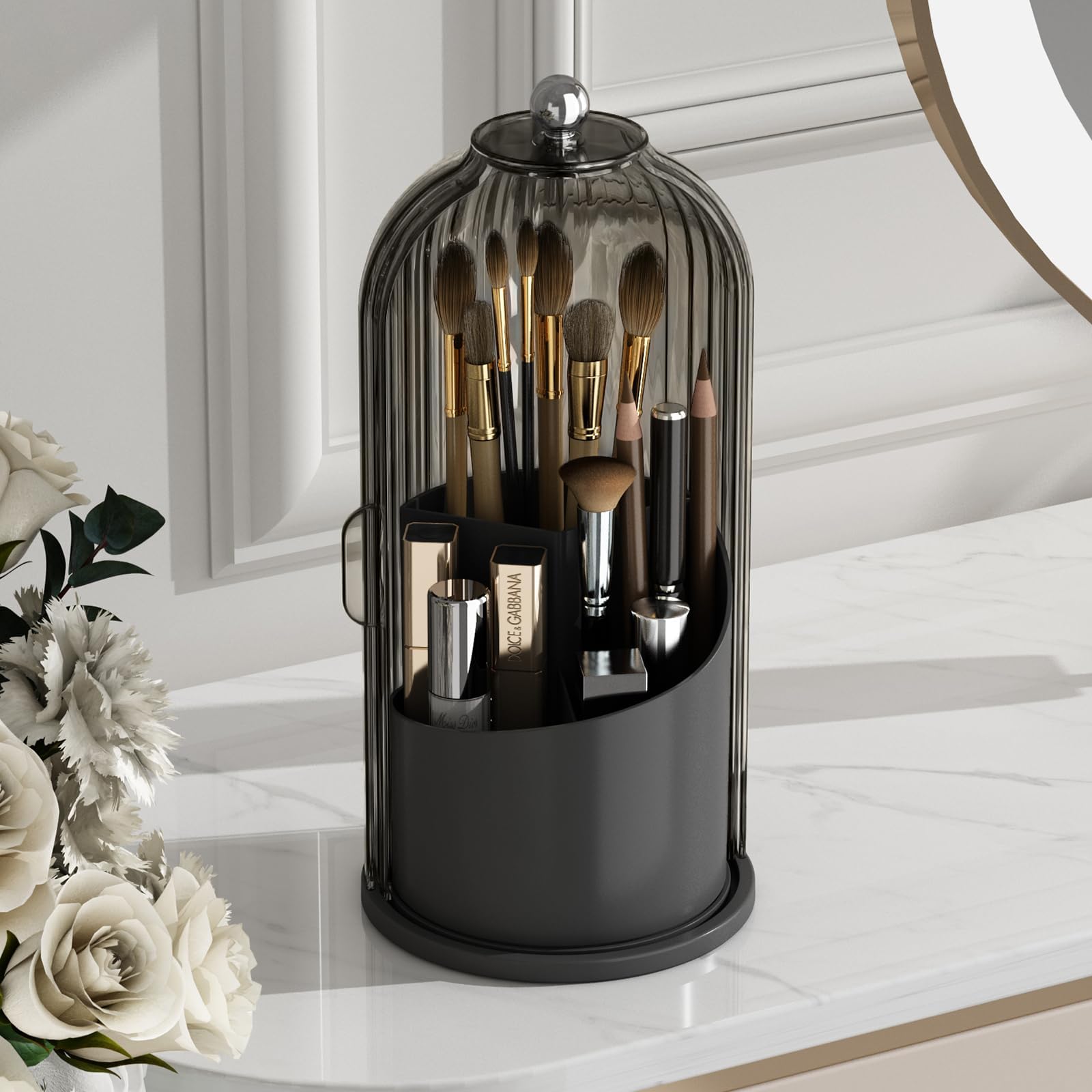FUNARTY Makeup Brush Holder with Lid with Clear Makeup