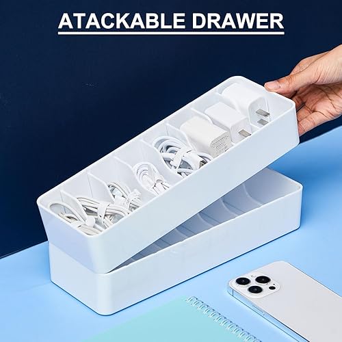 Miniatura 10 de Tatuo Caja organizadora de almacenamiento de cables de plástico, 8 unidades, caja organizadora de cables electrónicos con 8 divisores extraíbles,