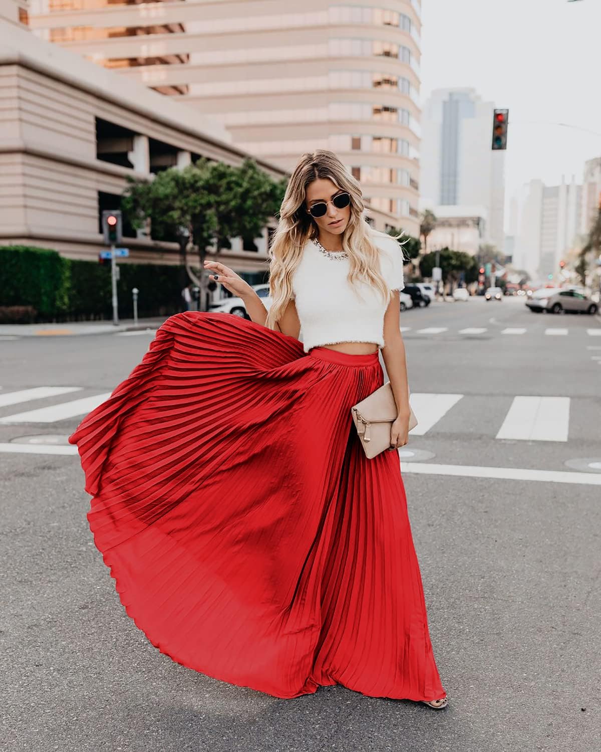 utcoco Women's Elegant Maxi Skirt High Waisted Pleated Chiffon Long Skirts for Women - Image 5