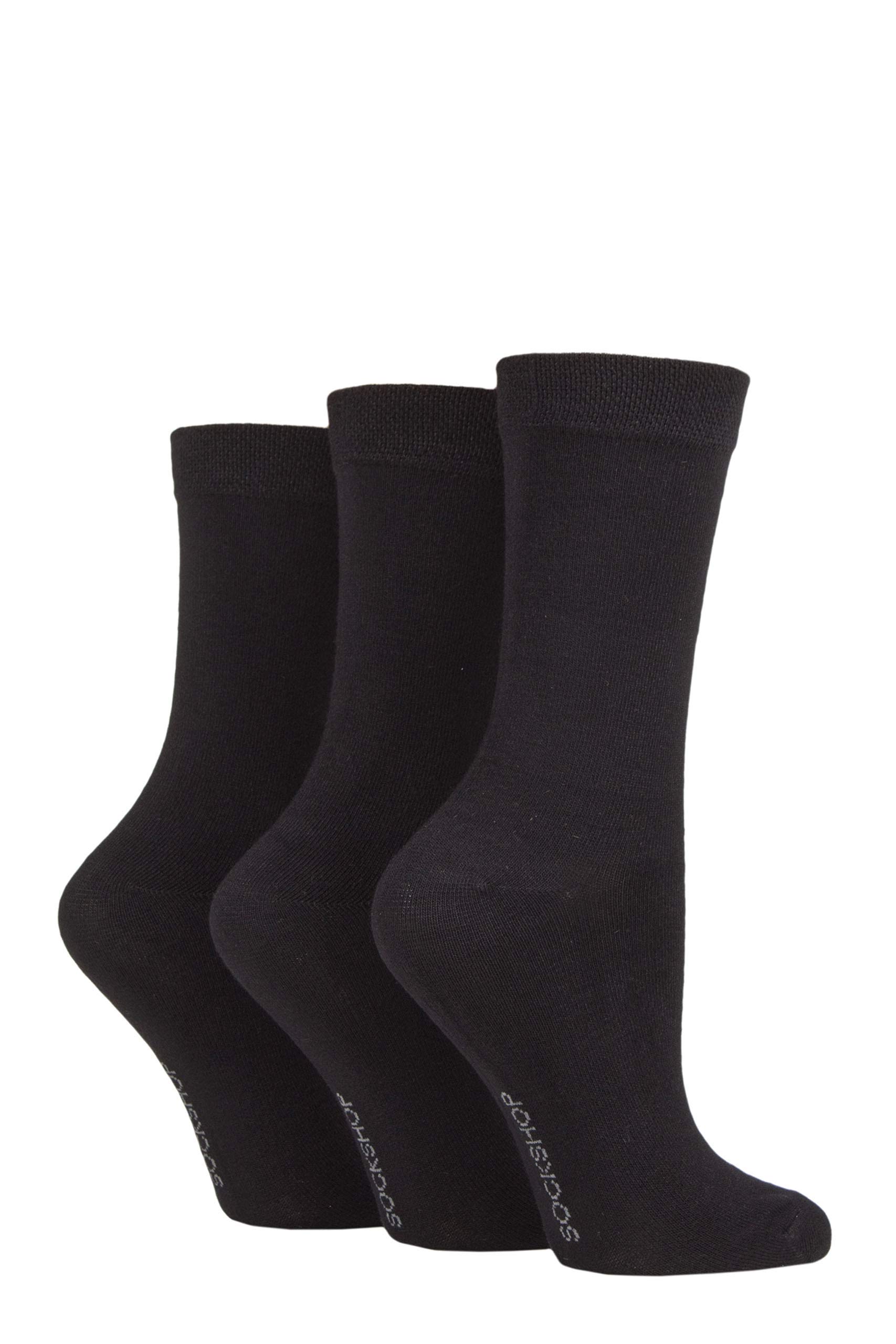 Sockshop Women's Black Plain Patterned And Striped Bamboo Socks Pack Of 3 4-8
