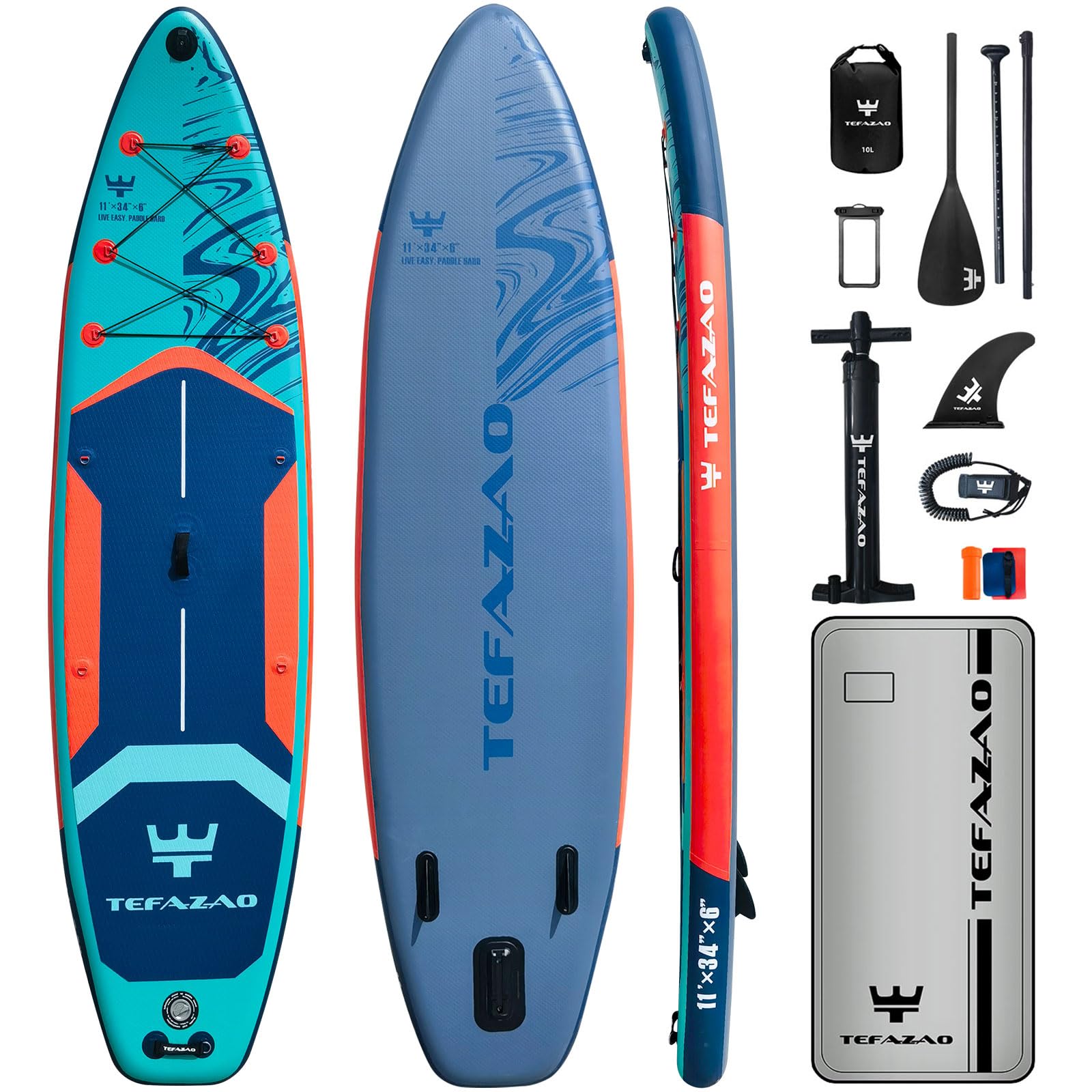 TEFAZAO 34'' Wide Inflatable Stand Up Paddle Board, 400lbs