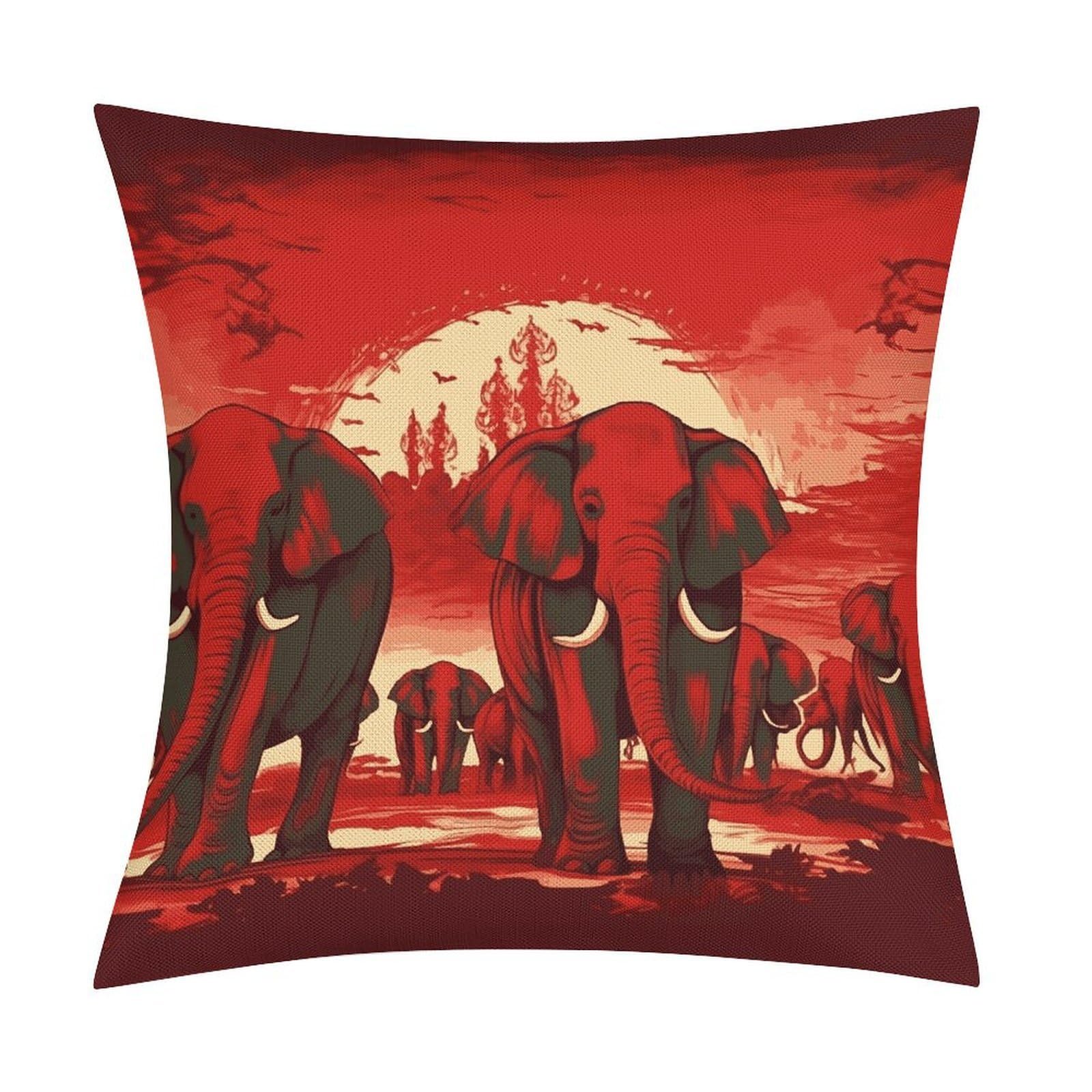 Fodpand Style Elephants Red Pillow Covers 18X18 Inch, Pillow Cases Boho Farmhouse, Throw Pillow Covers For Couch Sofa Bed Spring Home Decor